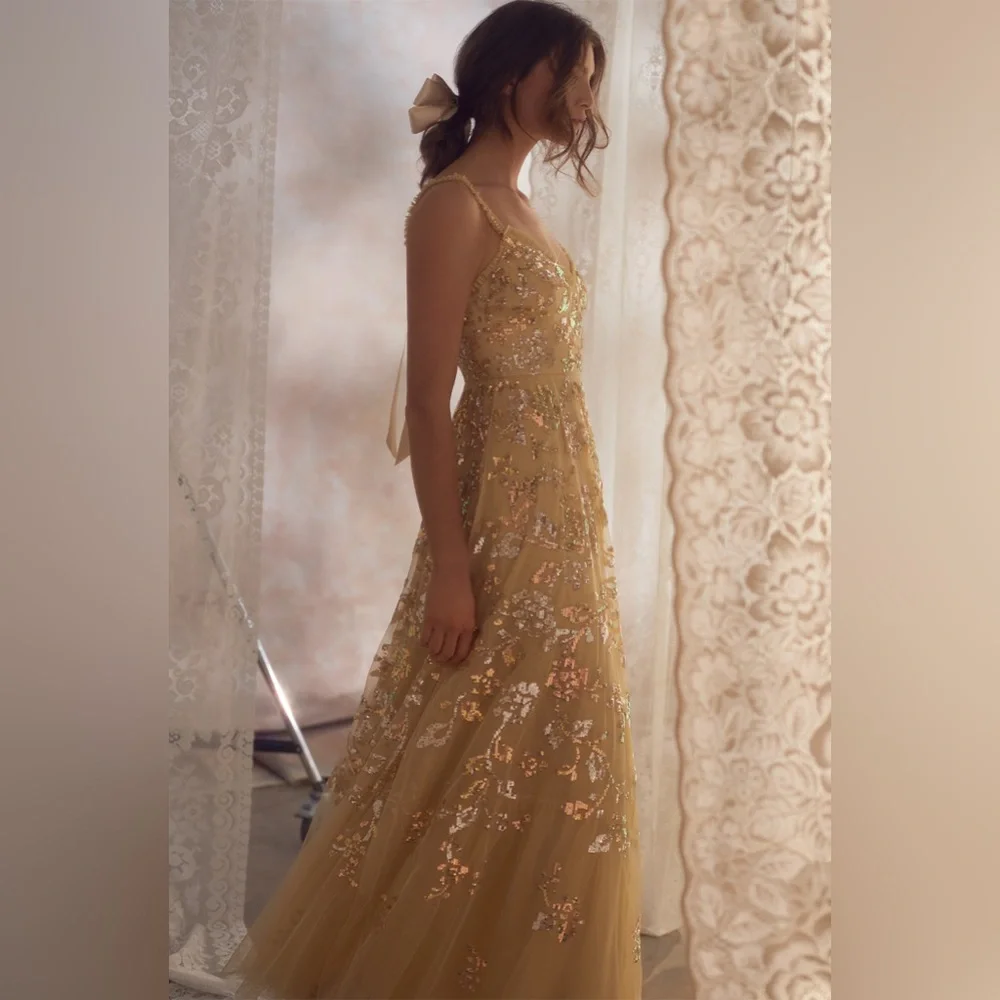 NEEDLE & THREAD Valentina Yellow Tulle Lace Sequin Ruffle Gown Maxi Dress 4 - Picture 2 of 12